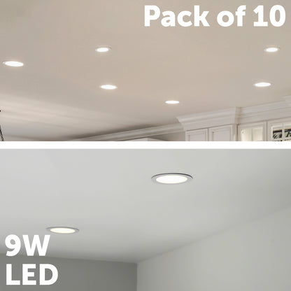 Arlec trade 10-pack LED downlights, tri-colour dimmable plug base lights, 92mm LED ceiling kit