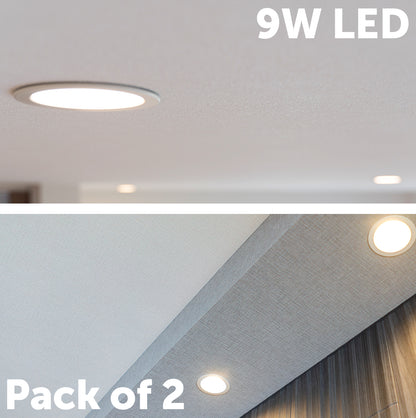 Arlec 2-pack recessed LED downlights, tri-colour dimmable ceiling lights with plug