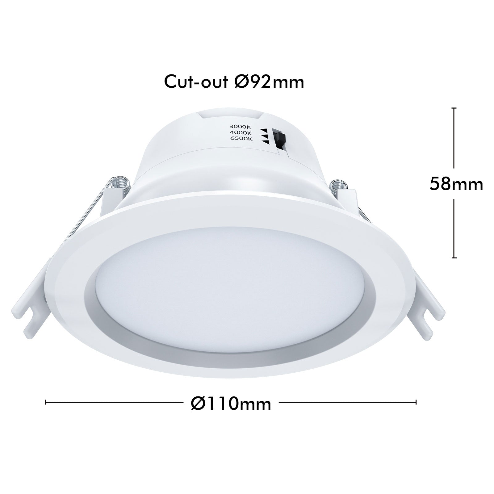 Arlec recessed lens LED downlight, tri-colour dimmable ceiling light, 92mm LED fixture