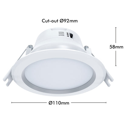 Arlec recessed lens LED downlight, tri-colour dimmable ceiling light, 92mm LED fixture