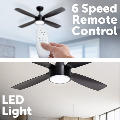 arlec 120cm aer ceiling fan – matte black dc ceiling fan; tri-colour led smart fan; modern quiet fan for any room