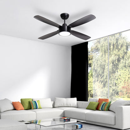 arlec 120cm aer ceiling fan – matte black dc ceiling fan; tri-colour led smart fan; modern quiet fan for any room