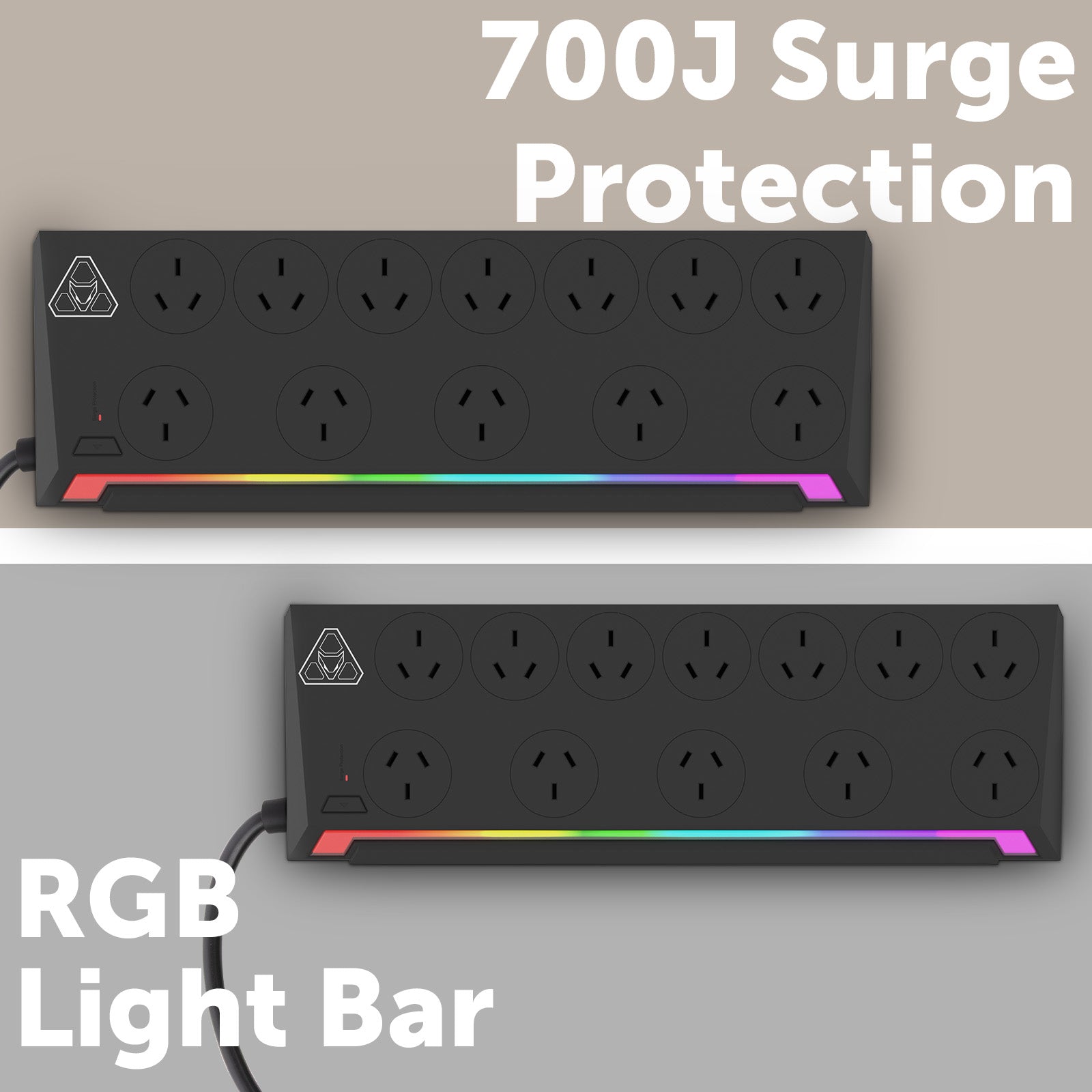 Arlec 12 outlet gaming surge protector powerboard with master foot switch