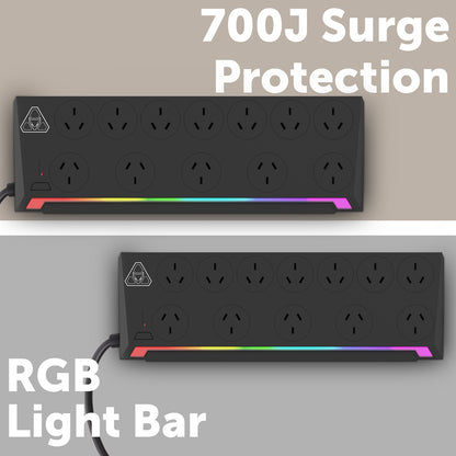 Arlec 12 outlet gaming surge protector powerboard with master foot switch