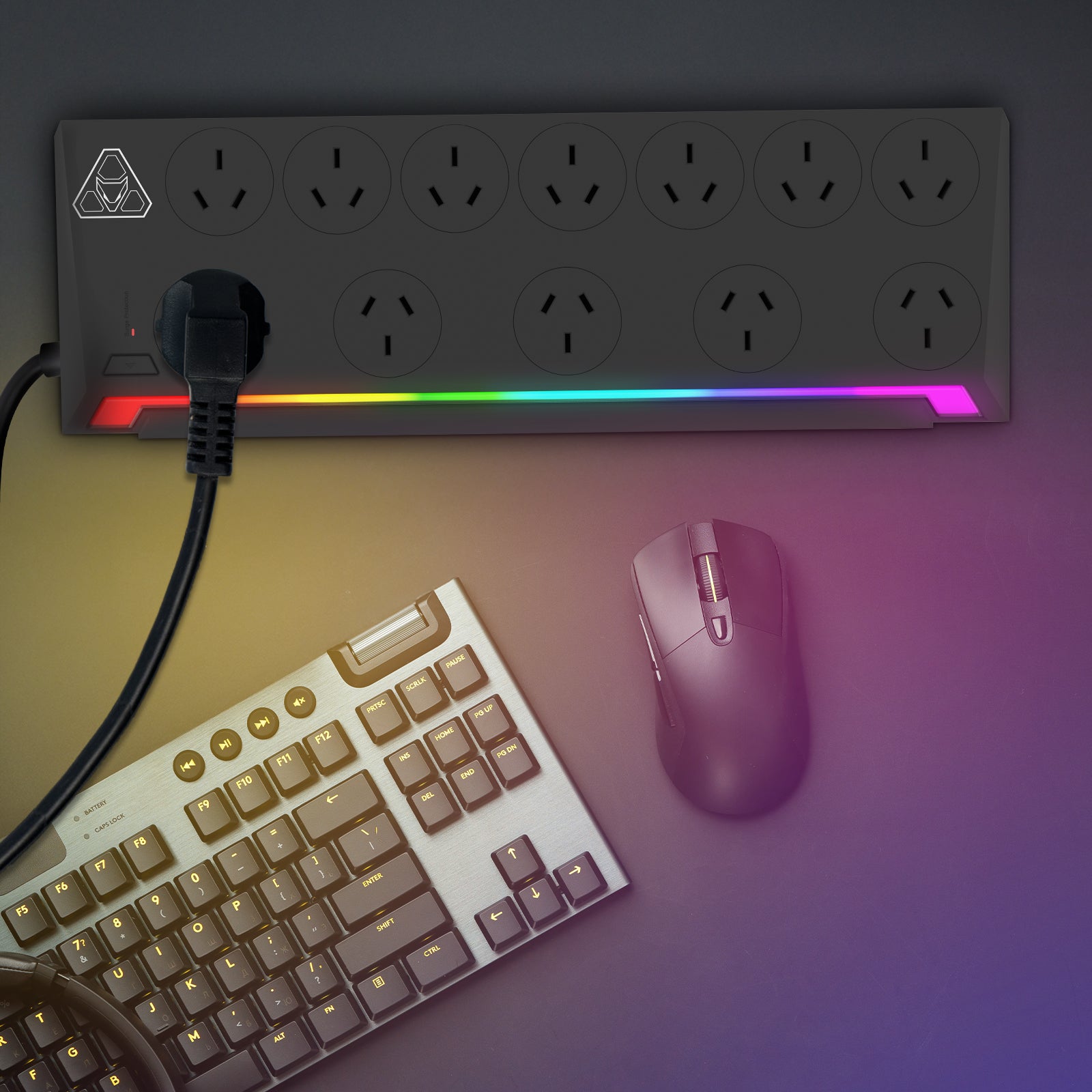 Arlec 12 outlet gaming surge protector powerboard with master foot switch