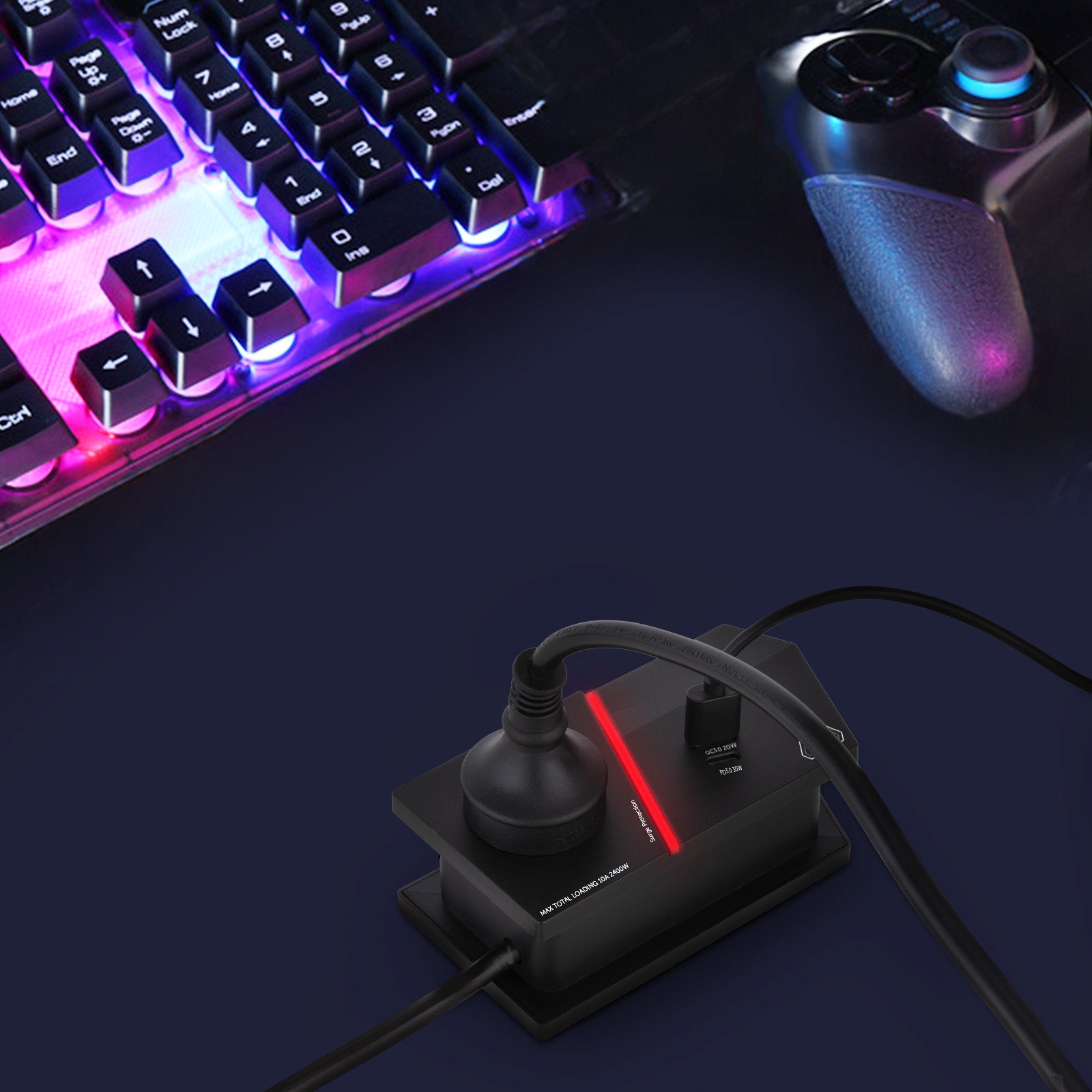 Arlec 2 outlet gaming powerboard with 30W PD fast charging, portable power hub