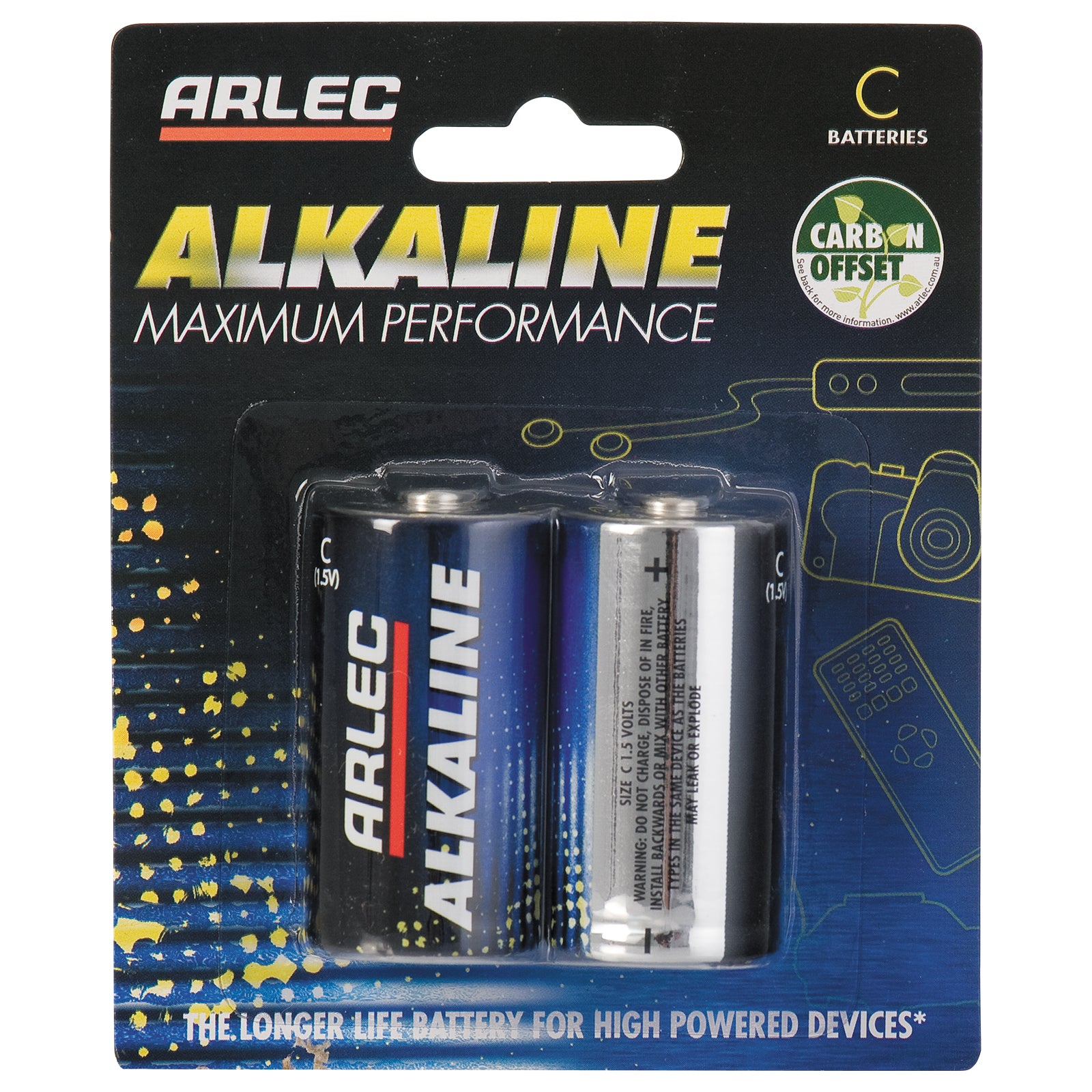 C size alkaline batteries – Arlec 2 pack for torches and toys