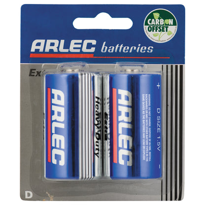 Arlec D size heavy duty batteries – 2 pack for long use devices