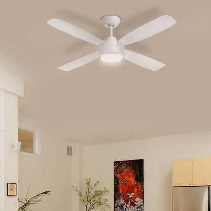 arlec 120cm aer white ceiling fan – tri-colour led fan with remote; matte finish 4 blade dc fan; quiet energy-saving ceiling fan