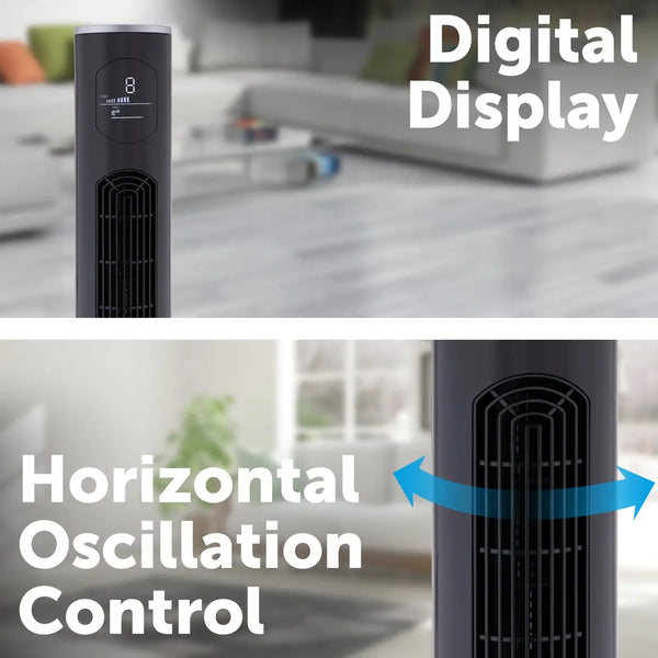 Arlec Black 118cm Grid Connect Smart Digital Tower Fan with Remote Con