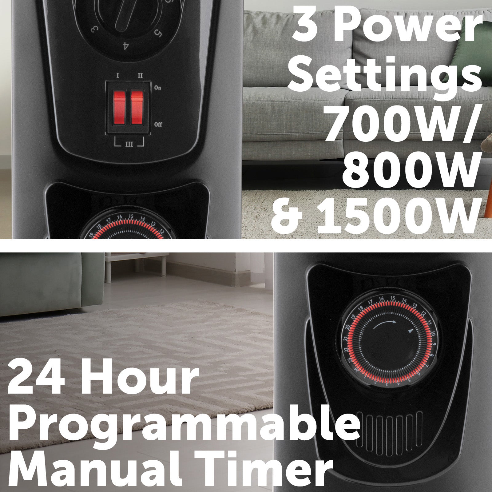 Arlec 1500W 7 Fin Oil Heater with 24 Hour Timer for efficient home heating