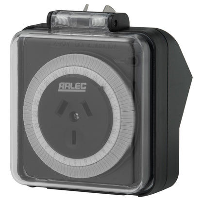 Arlec Black 24 Hour Weatherproof Timer – IP44 timer for garden, pool and outdoor appliances