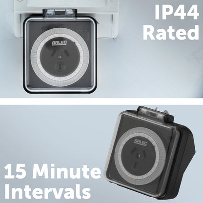 Arlec Black 24 Hour Weatherproof Timer – IP44 timer for garden, pool and outdoor appliances