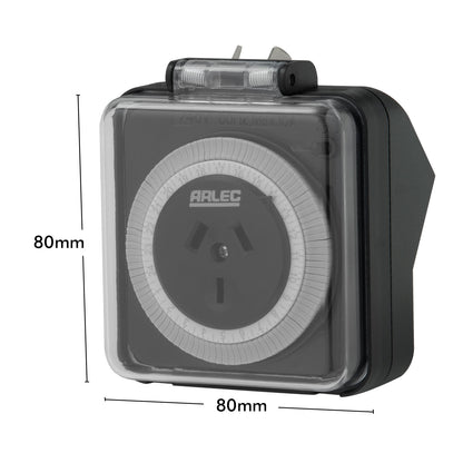 Arlec Black 24 Hour Weatherproof Timer – IP44 timer for garden, pool and outdoor appliances