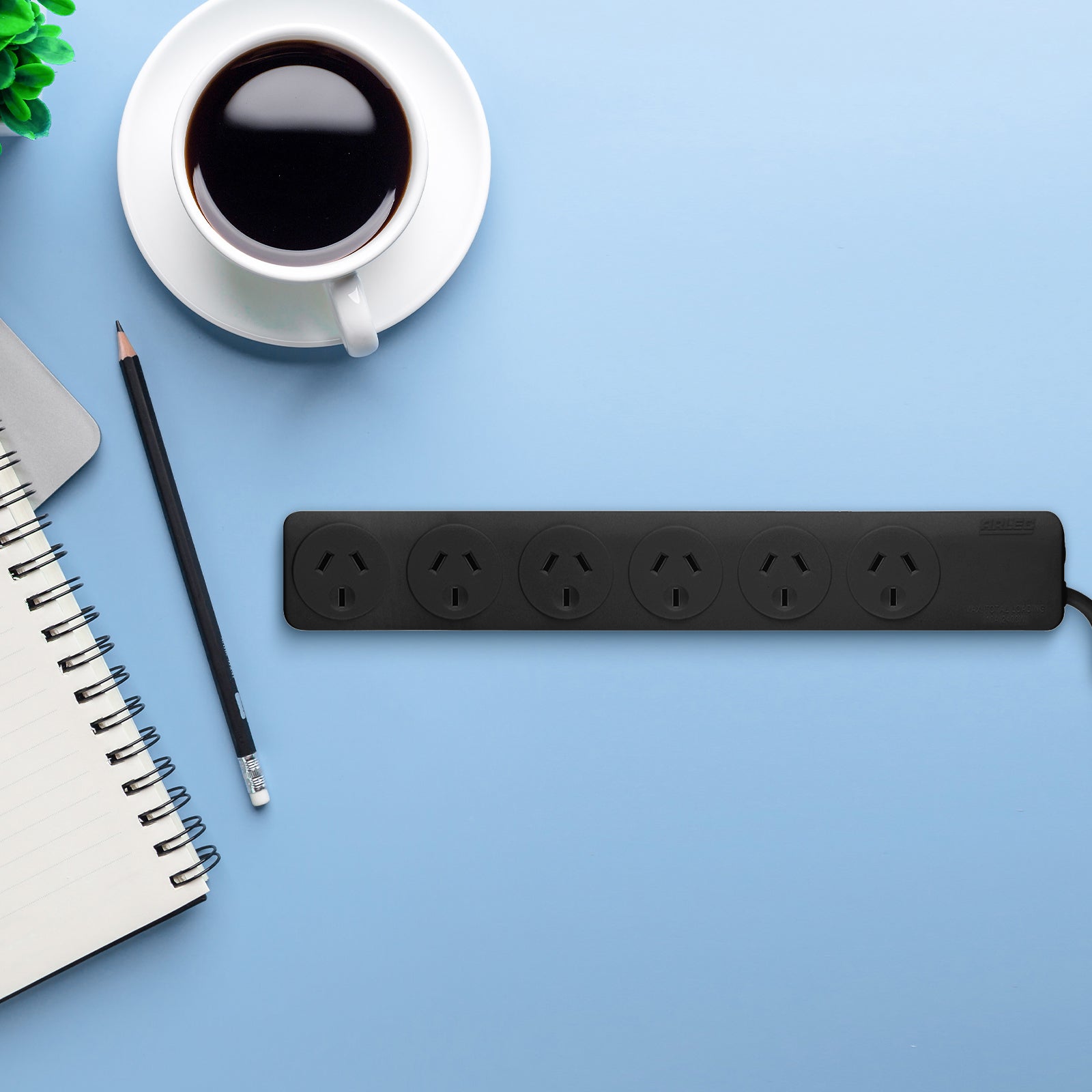 Arlec Black 6 Outlet Powerboard - 2 Pack - 6 outlet powerboard, black extension board, twin pack power strip