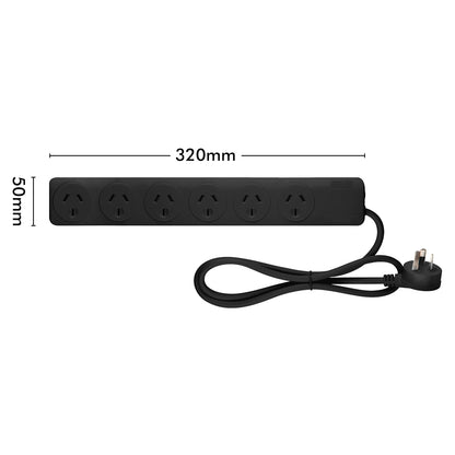 Arlec Black 6 Outlet Powerboard - 2 Pack - 6 outlet powerboard, black extension board, twin pack power strip