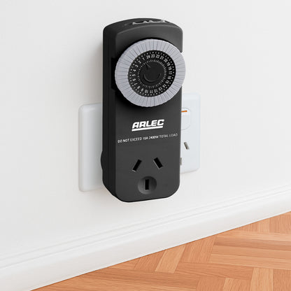Arlec Black Compact 24 Hour Timer – programmable timer switch for lighting and appliances