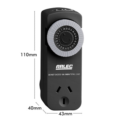Arlec Black Compact 24 Hour Timer – programmable timer switch for lighting and appliances