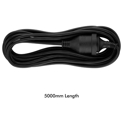 Black Domestic Extension Lead - 5m - black extension lead, 5m household power cable, home extension cord