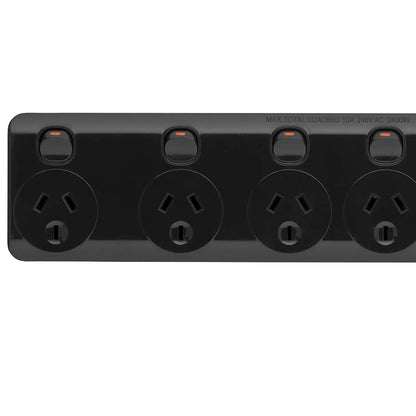 Arlec Black Individually Switched Surge Protected 6 Outlet Powerboard – surge protected black powerboard, 6 switch