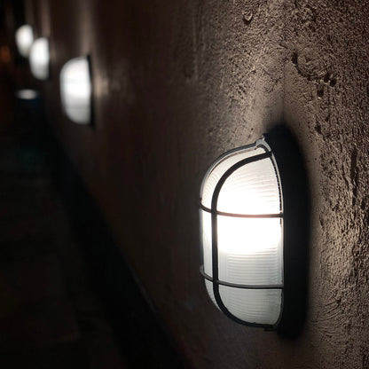 Arlec Black Oval Caged Bunker Light - bunker wall light