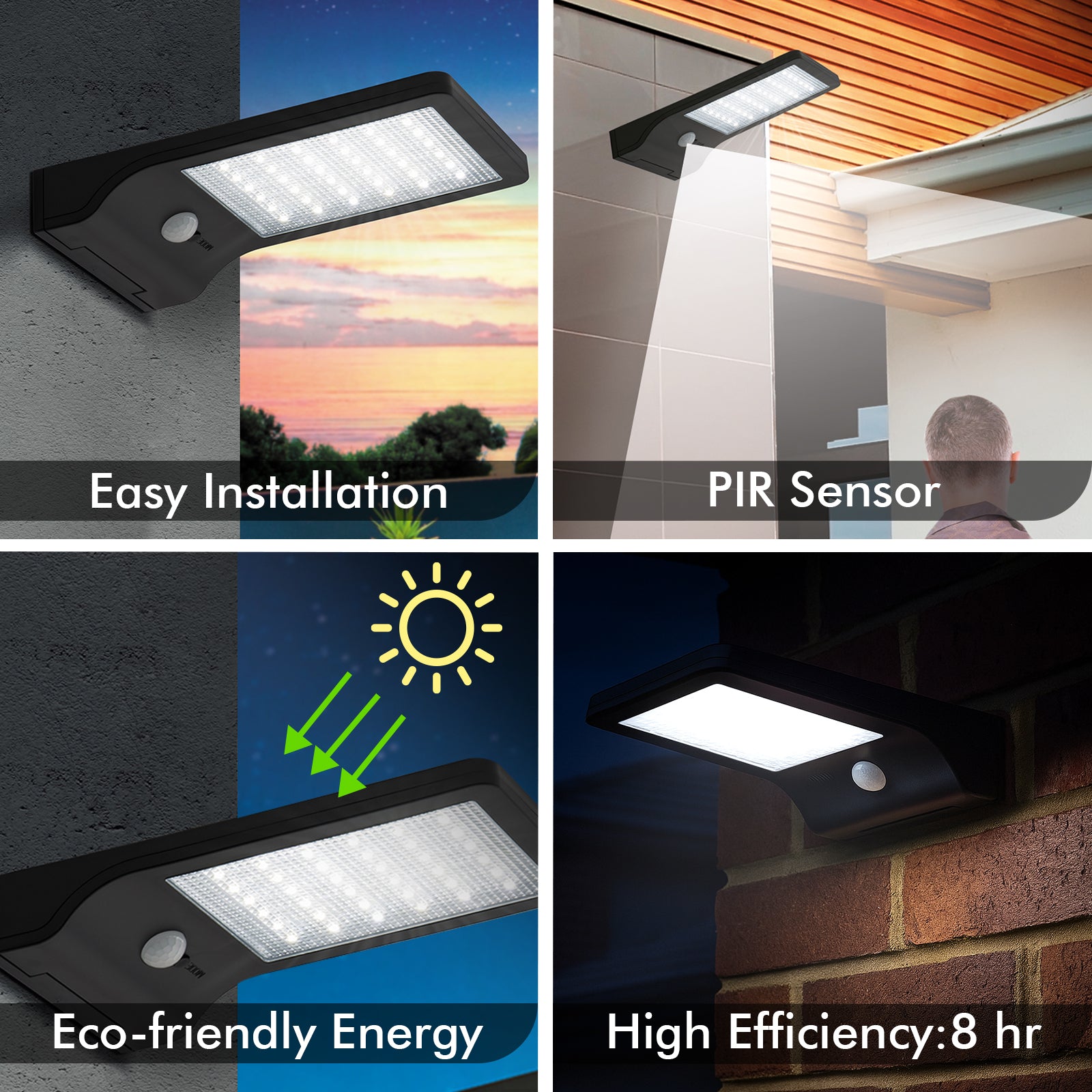 Arlec Black Ritter Sensor Solar Wall Light - solar powered light, motion sensor light, exterior wall light
