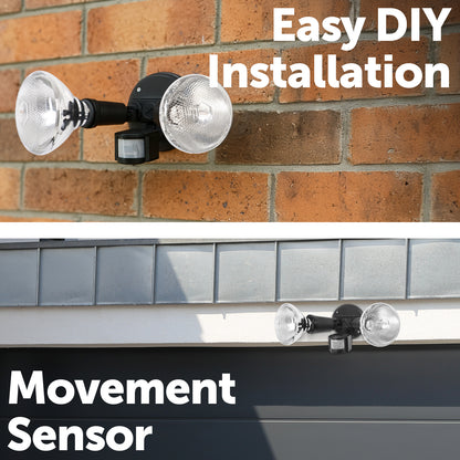 Motion-activated floodlight with plug – mains-powered outdoor light for home security (globes not included)