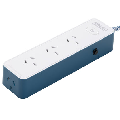 4 outlet powerboard with braided power cord blue – extension lead with USB charging and braided cable
