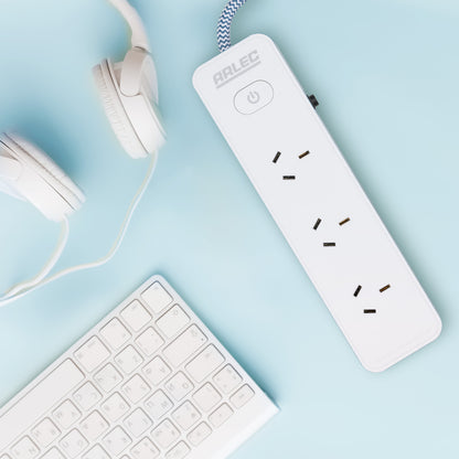4 outlet powerboard with braided power cord blue – extension lead with USB charging and braided cable