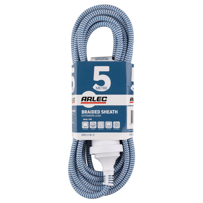 5m Braided Extension Lead Blue - braided extension lead, blue power cord, stylish indoor extension