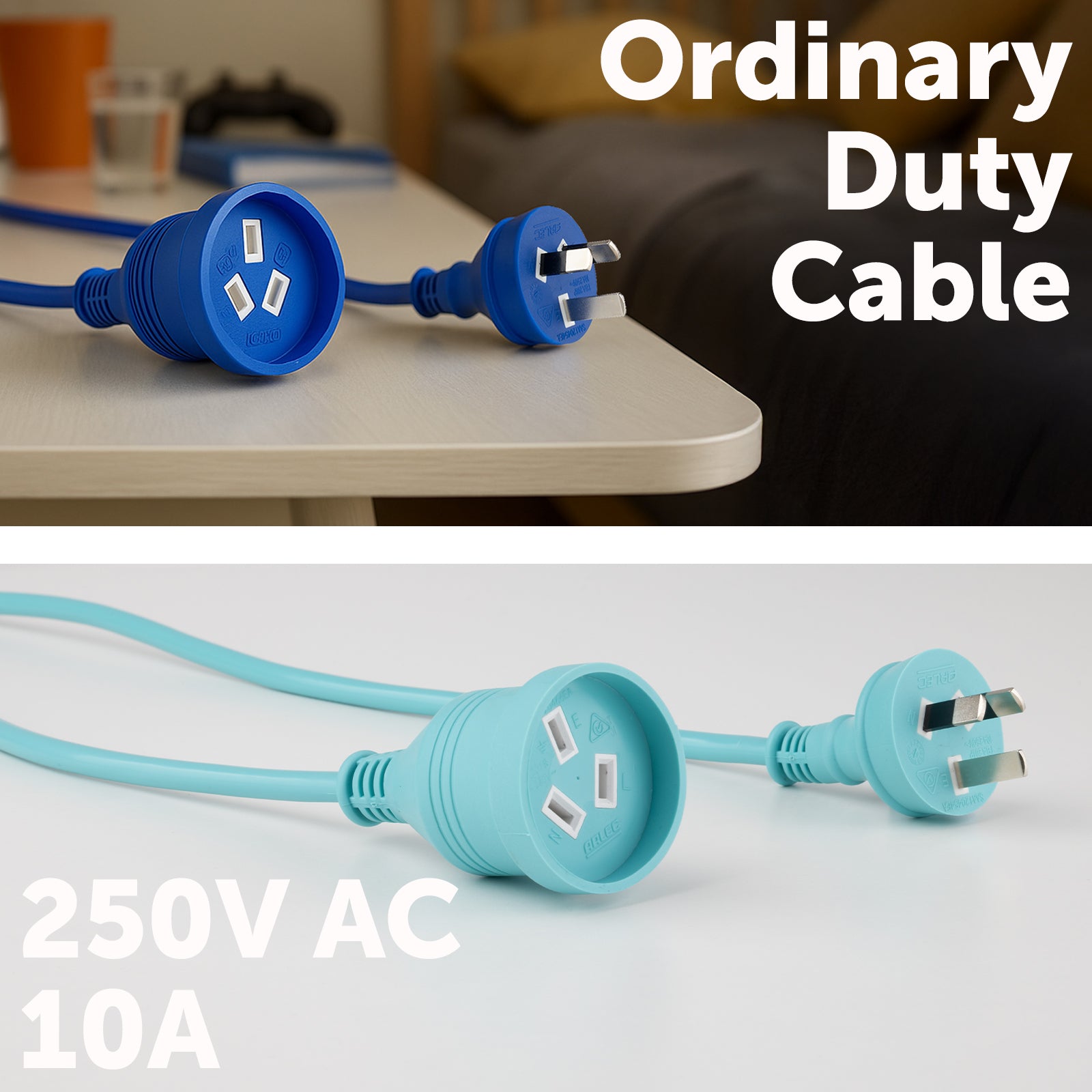 3m Power Lead Blue/Green - blue green extension cable, 3m stylish lead, decorative indoor power cord