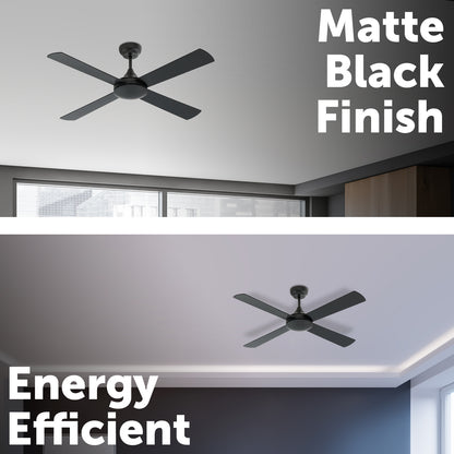 arlec 130cm boston II black fan – large ceiling fan with remote; stylish matte black ceiling fan; reversible quiet dc motor fan