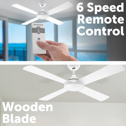 arlec 130cm boston II ceiling fan – modern white 4 blade fan; quiet ceiling fan with remote; summer winter reversible fan