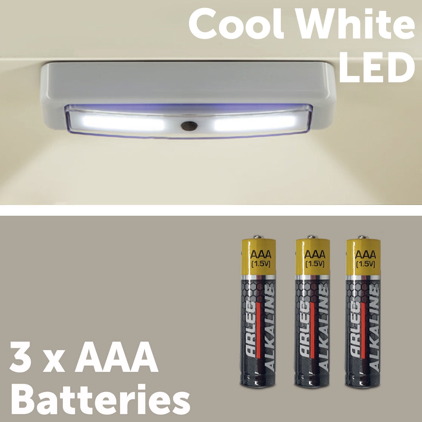 Arlec battery operated push light, COB LED strip for cupboards and kitchens, easy install light bar