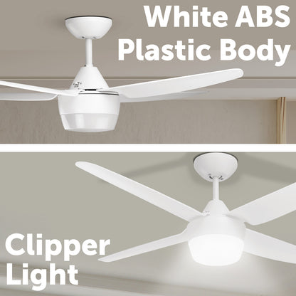 arlec 120cm chicago fan with light – ac motor ceiling fan; white 4 blade fan with clipper light; classic design with 3 speed control