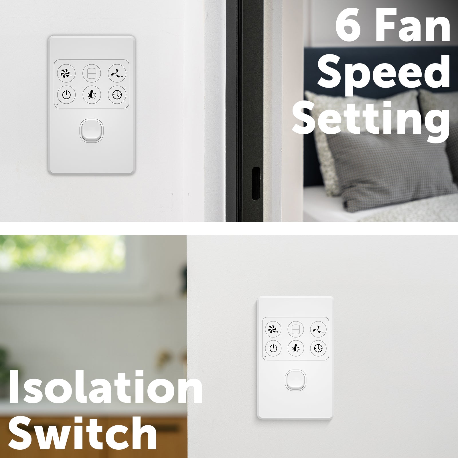 arlec dc ceiling fan wall controller – fan wall control for boston II; remote speed and light control panel; timer fan wall switch