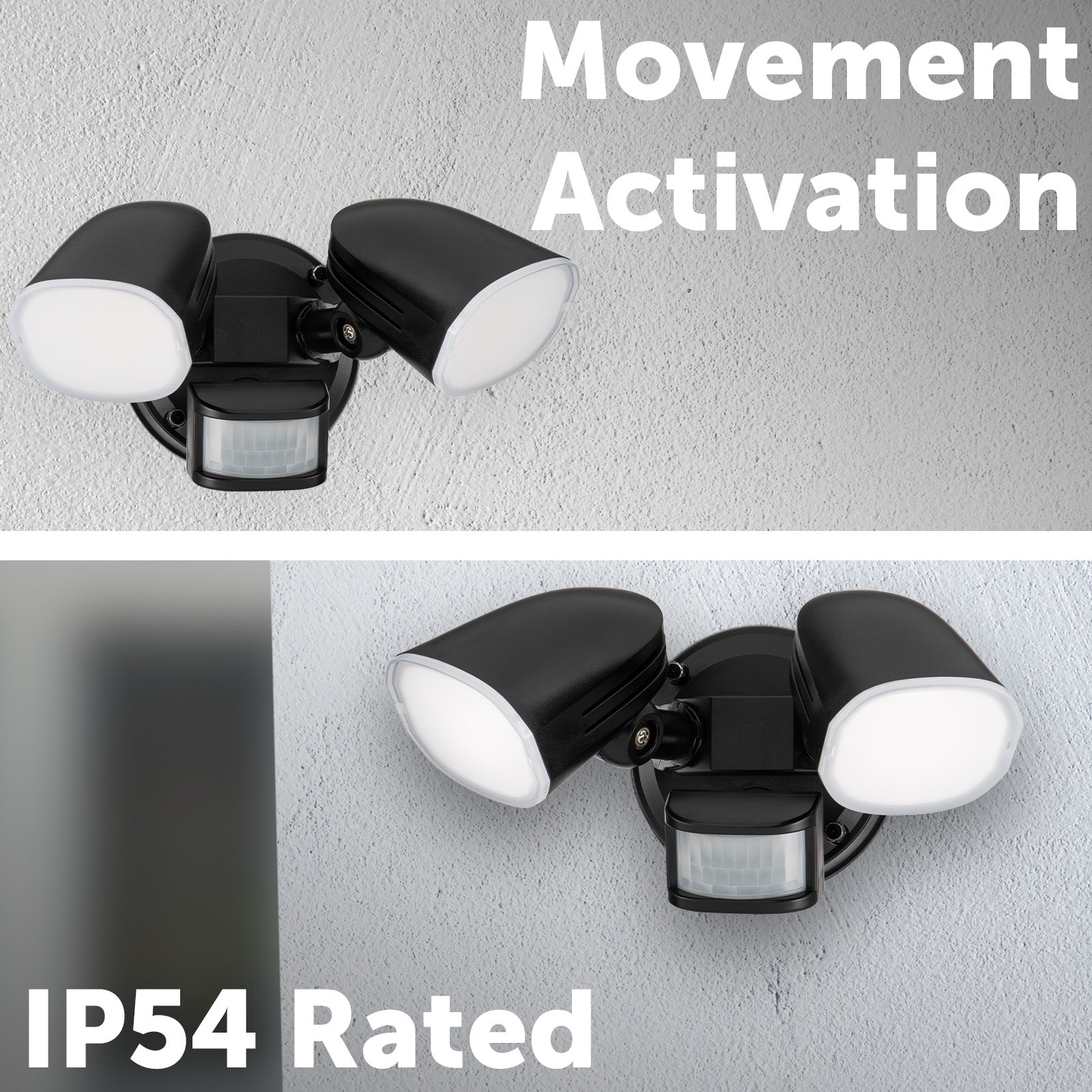 Arlec DIY twinhead LED security light – tricolour outdoor motion sensor floodlight with plug and multiple sensor modes