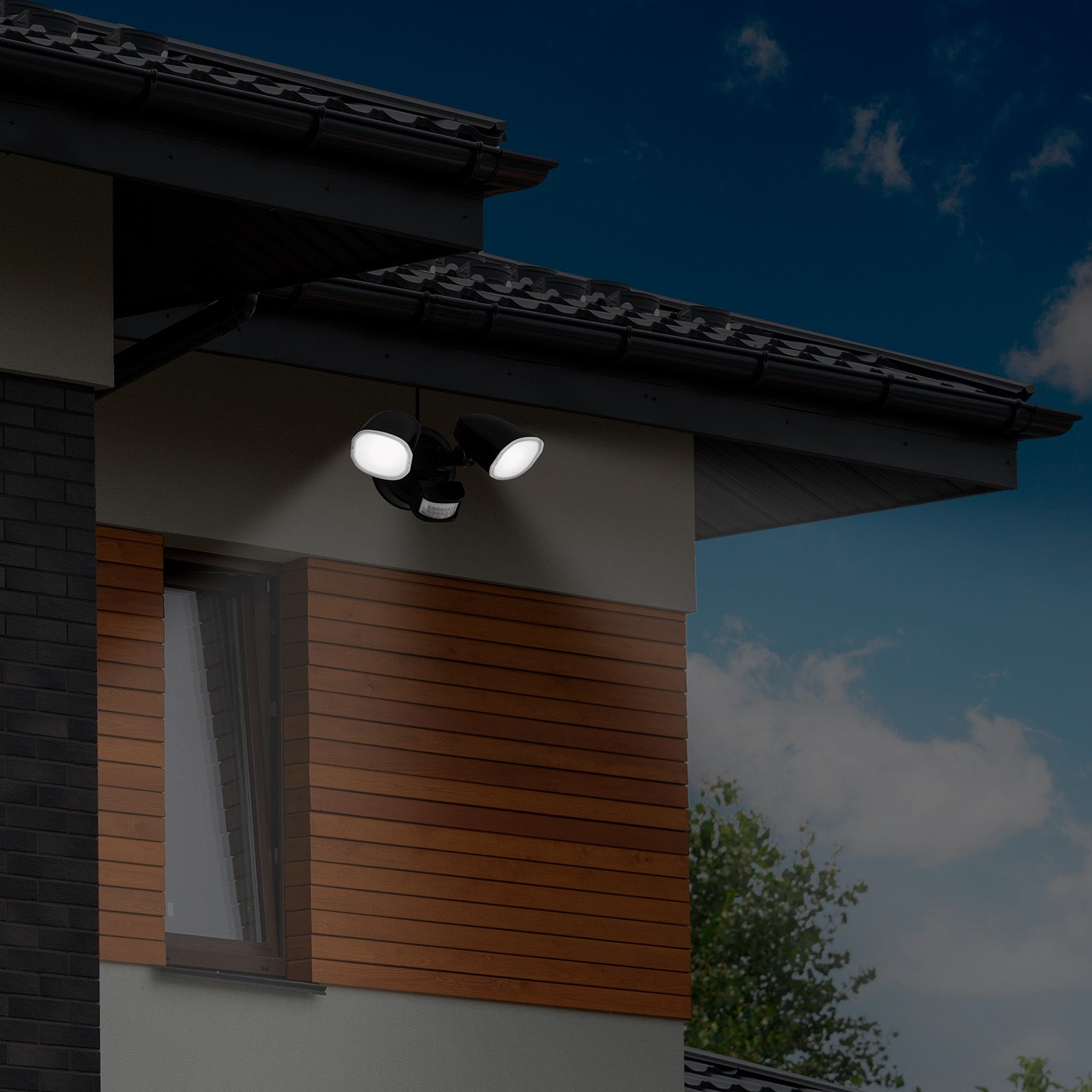 Arlec DIY twinhead LED security light – tricolour outdoor motion sensor floodlight with plug and multiple sensor modes