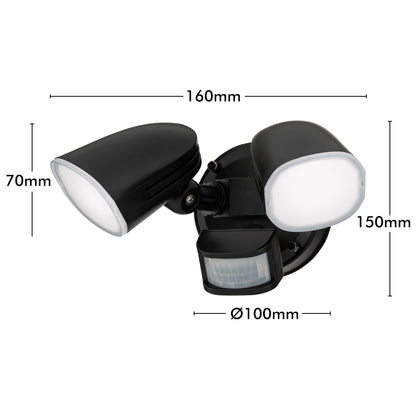 Arlec DIY twinhead LED security light – tricolour outdoor motion sensor floodlight with plug and multiple sensor modes