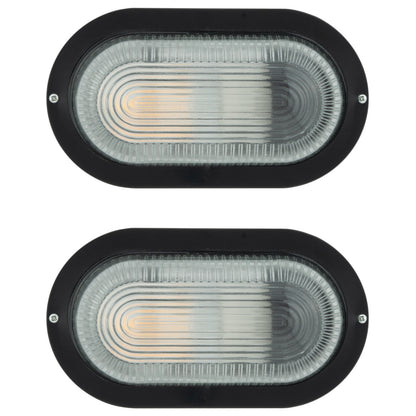 Arlec E27 Oval Bunker Light Bulkhead Black - 2 Pack - bunker wall light