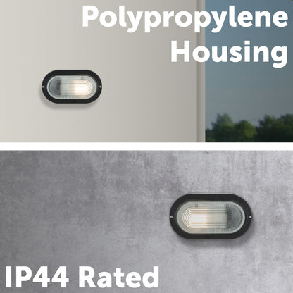 Arlec E27 Oval Bunker Light Bulkhead Black - 2 Pack - bunker wall light