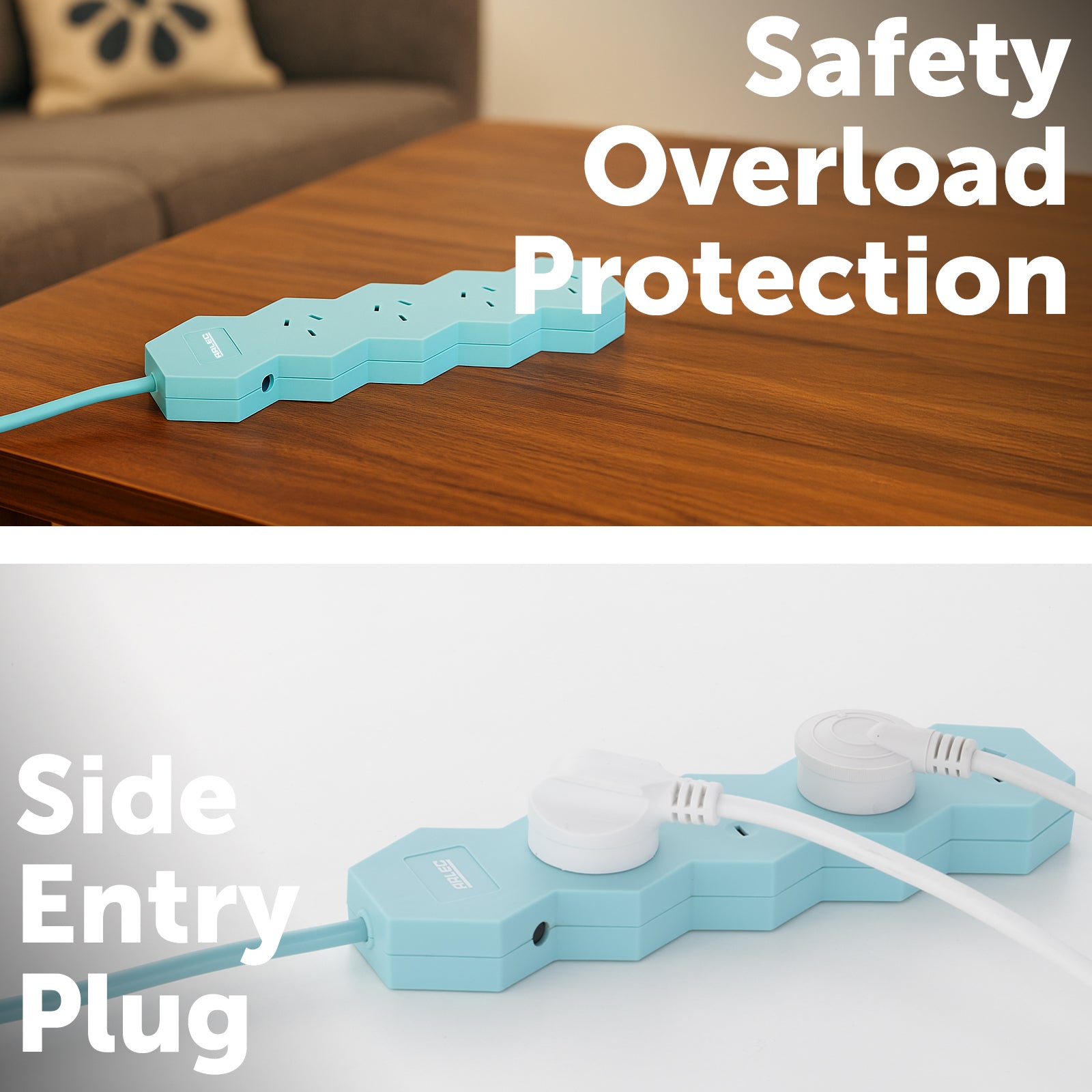 4 outlet teal powerboard – teal coloured home/office powerboard with 4 sockets