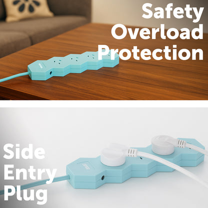 4 outlet teal powerboard – teal coloured home/office powerboard with 4 sockets