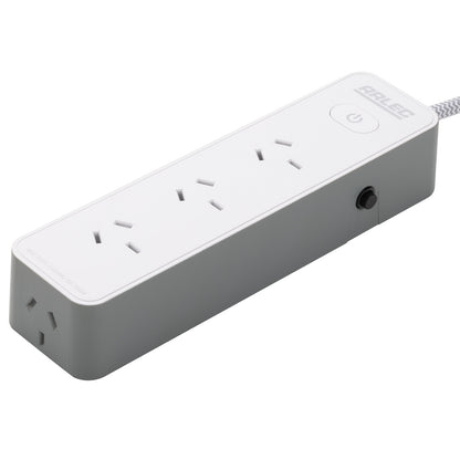 4 outlet powerboard with braided power cord grey – stylish extension board with braided cord, 4 outlets