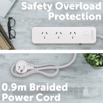 4 outlet powerboard with braided power cord grey – stylish extension board with braided cord, 4 outlets