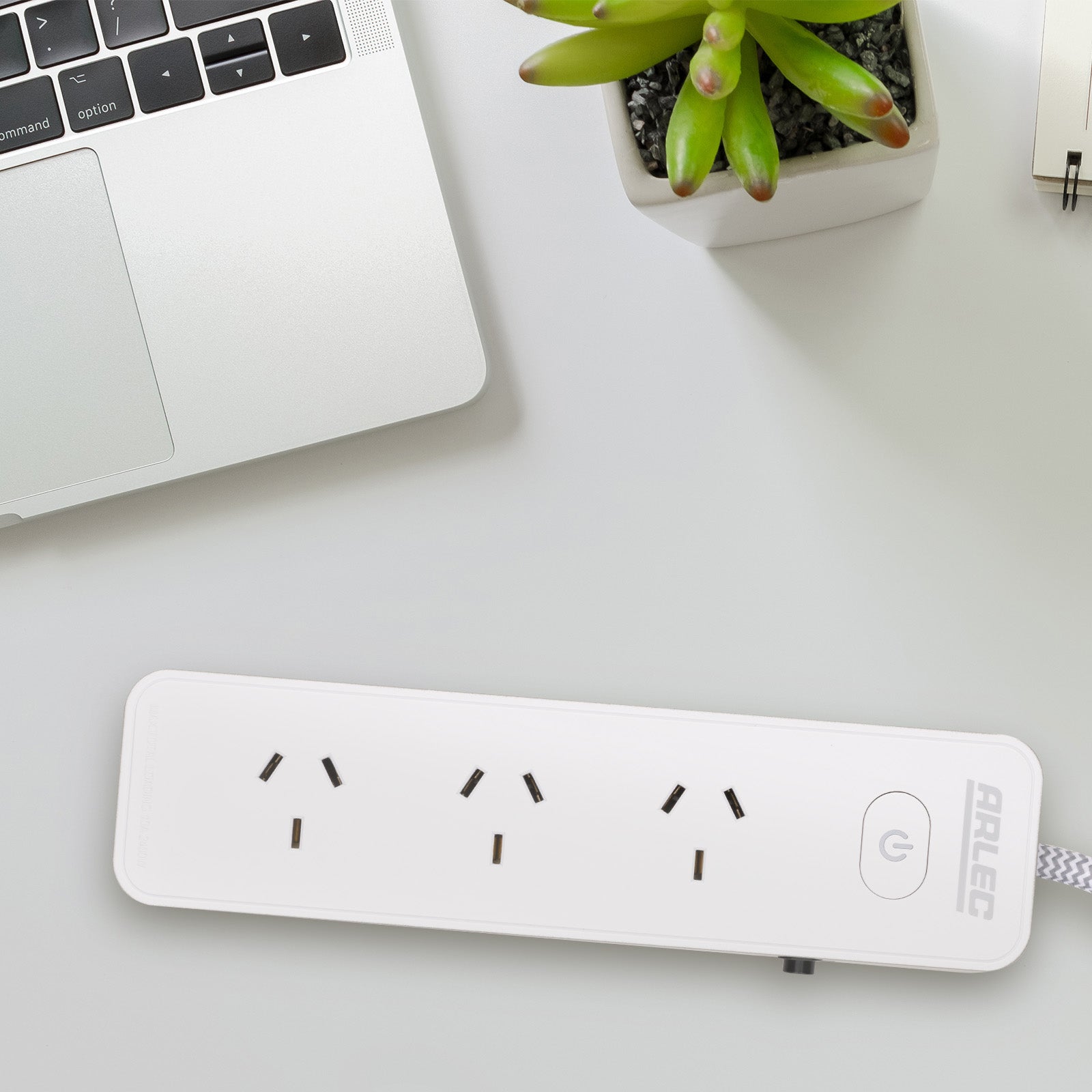 4 outlet powerboard with braided power cord grey – stylish extension board with braided cord, 4 outlets
