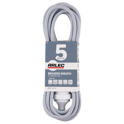 5m Braided Extension Lead Grey - grey braided cable, 5m indoor power lead, home extension cord