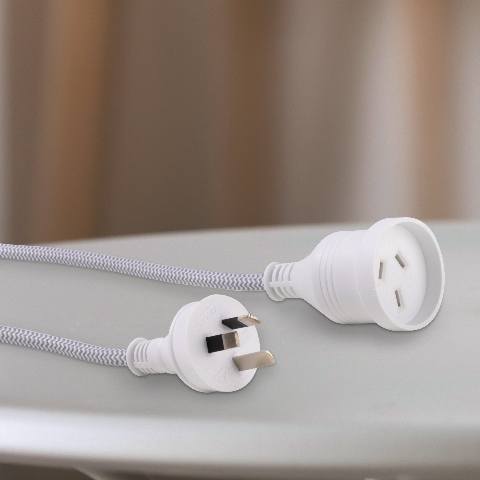 5m Braided Extension Lead Grey - grey braided cable, 5m indoor power lead, home extension cord