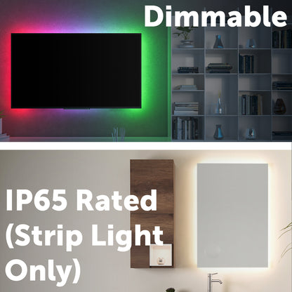 2m RGB LED strip light with sound sync, Wi-Fi control, customizable segments, and ambient effects
