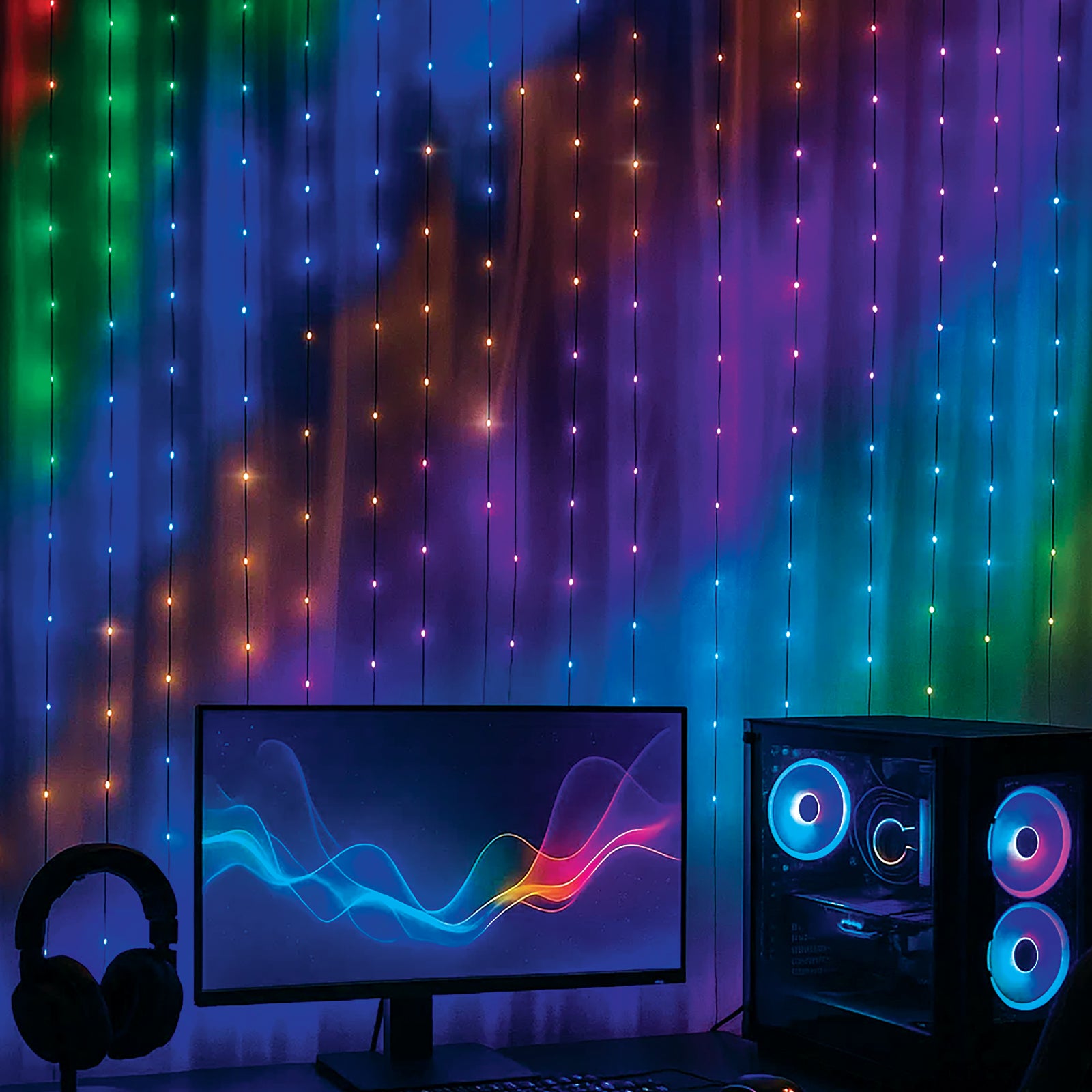 Arlec smart pixel curtain light 2m x 2m, RGB animated lighting with app control